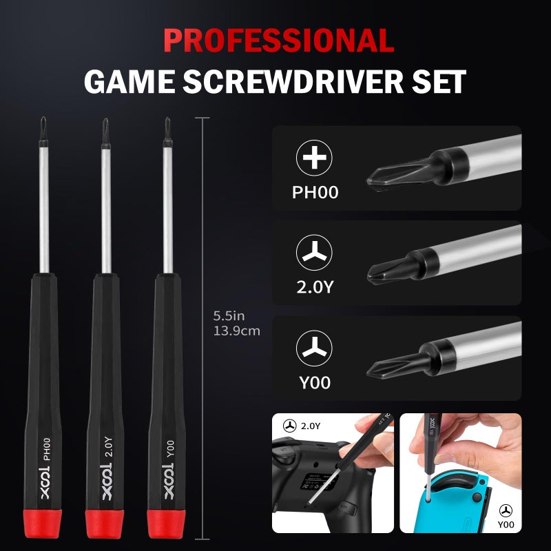 XOOL 17-in-1 Gamebit & Tri-Wing Screwdriver Repair Tool Kit, Compatible with Nintendo Switch & Joy-Con, Game Boy, NES SNES, Wii DS GBA, 3.8mm & 4.5mm Gamebit, for Xbox & PlayStation Consoles - Image 3